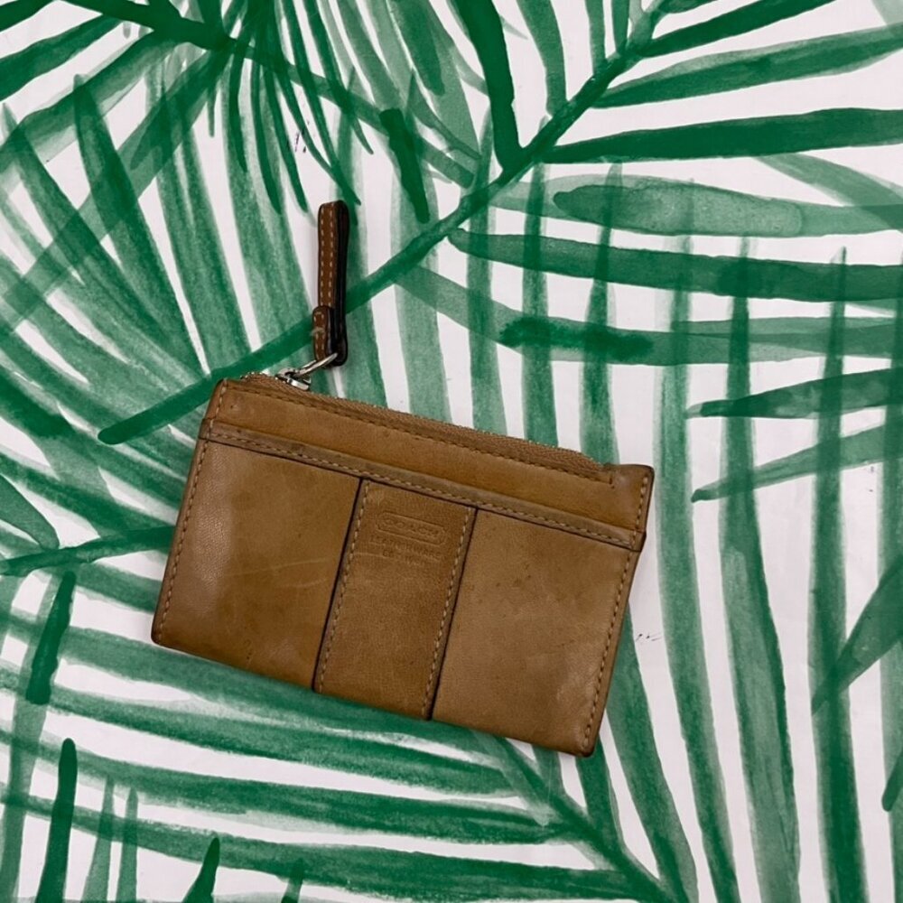 Vintage Coach Tan Brown Leather Card Holder Wallet Coin Purse
